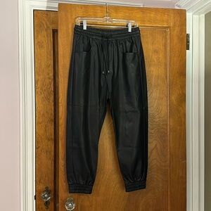 Zara Women’s Black Faux Leather Joggers Drawstring Elastic Waist with Pockets
